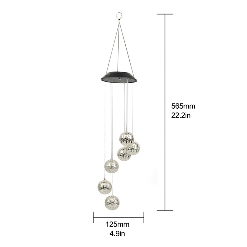 Solar Metal Orb Wind Chime Mobile - Rainbow Color Changing LED Lights