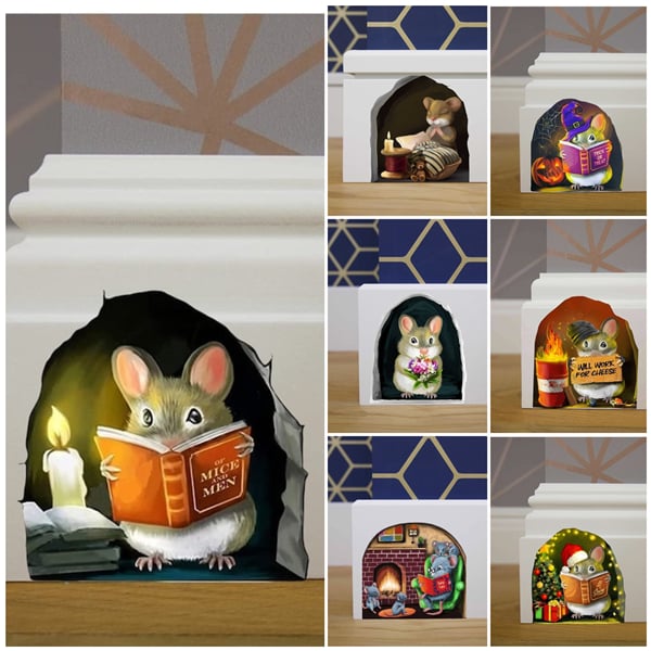🔥Cartoon Cute Little Mouse Hole Wall Stickers Creative Bedroom Bathroom Cute House Decoration