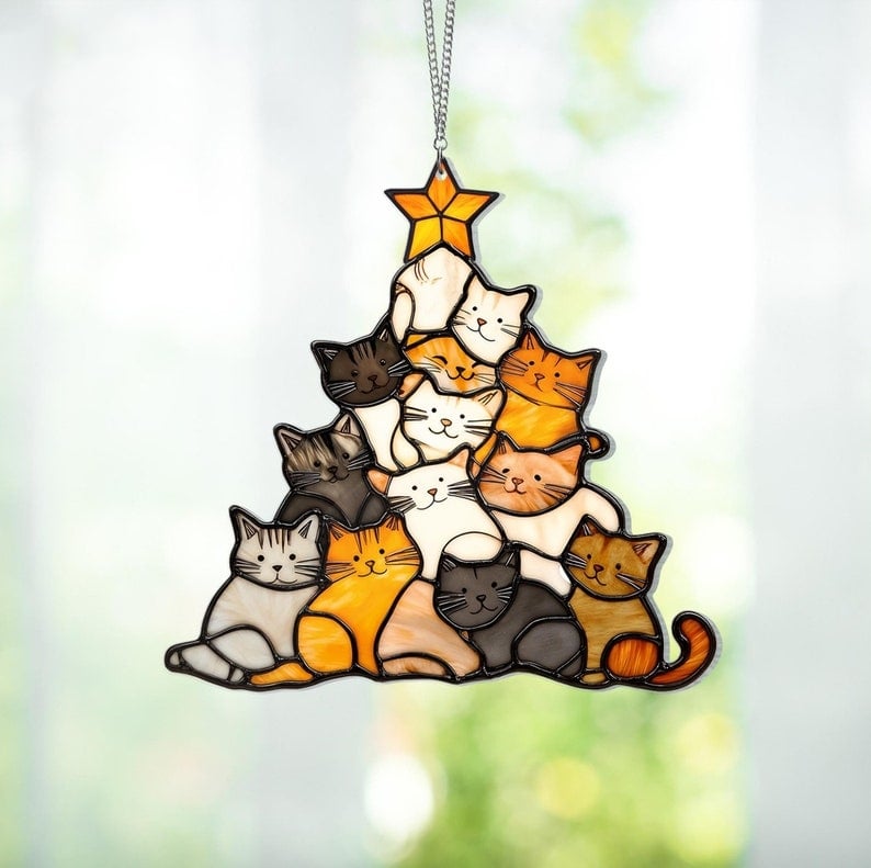 ๐๐ปCat Christmas Tree Suncatcher Ornament