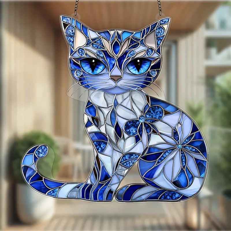 Blue & White Cat Suncatcher Ornament🐱