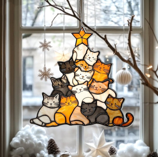 🎄😻Cat Christmas Tree Suncatcher Ornament