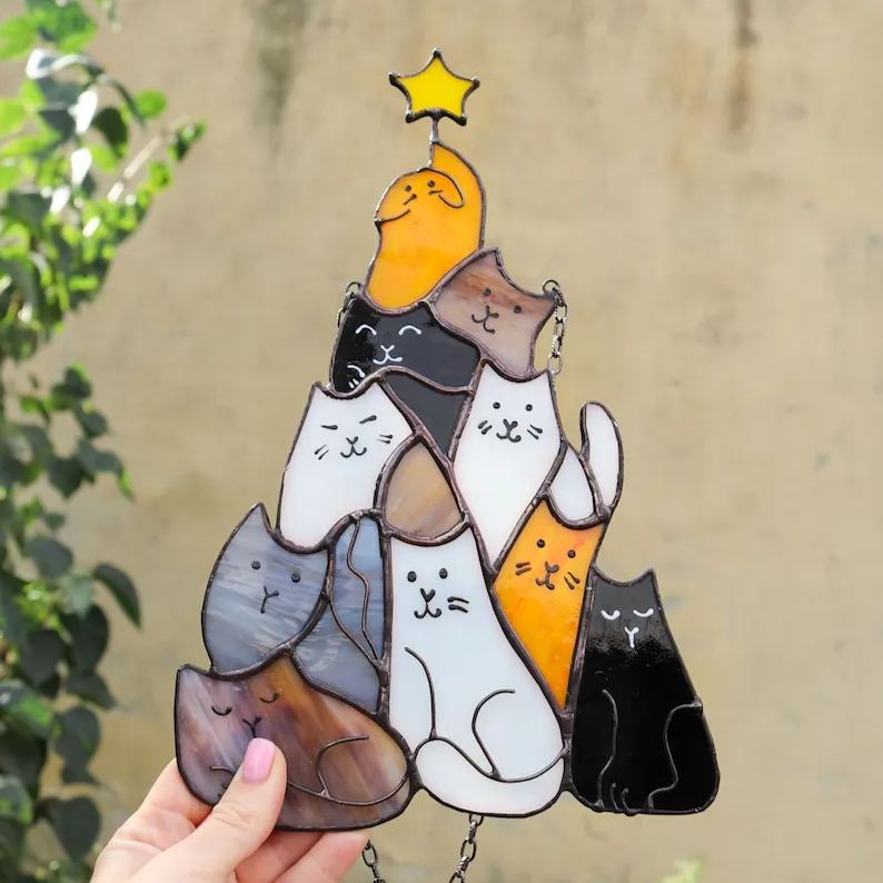 🎄😻Cat Christmas Tree Suncatcher Ornament