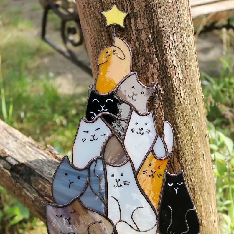🎄😻Cat Christmas Tree Suncatcher Ornament