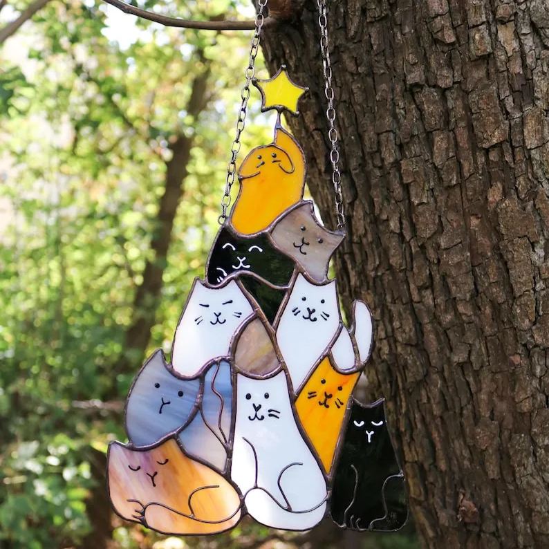 🎄😻Cat Christmas Tree Suncatcher Ornament